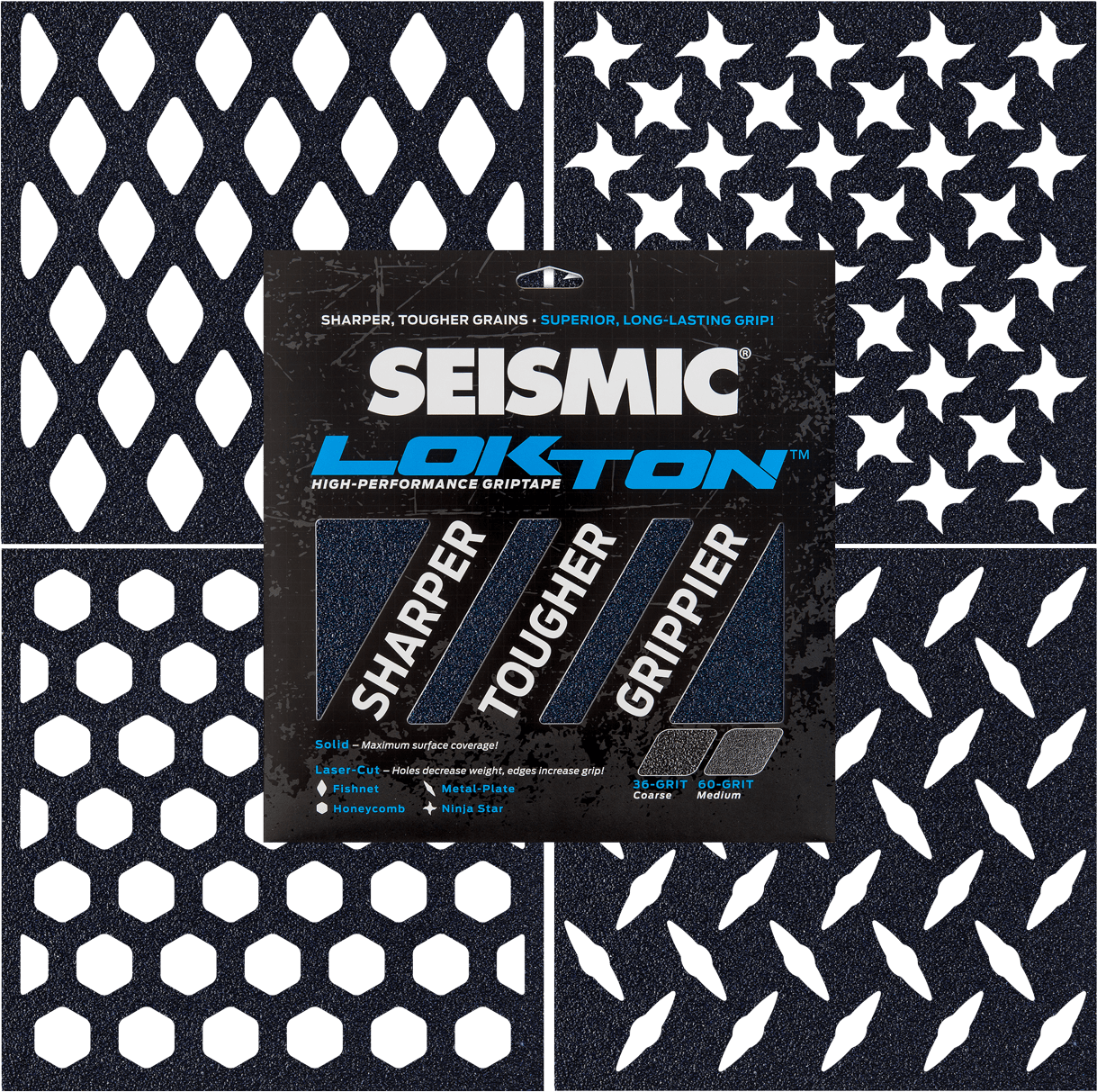 Seismic: 36-Grit Lokton Longboard Griptape (3 Square Packs) - Motion Boardshop